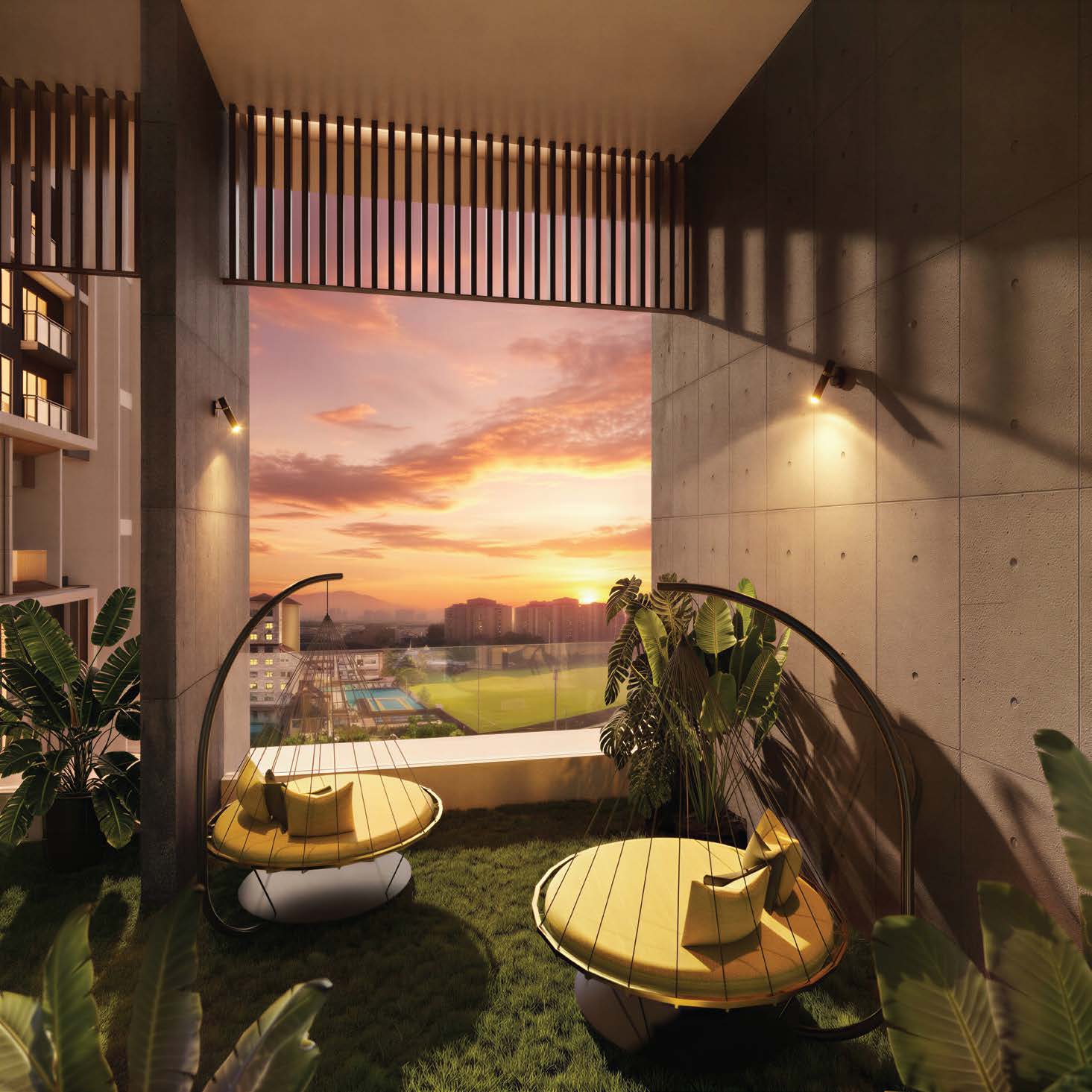 Artist impression of the Binastra Cochrane Sky Terrace lounge swing