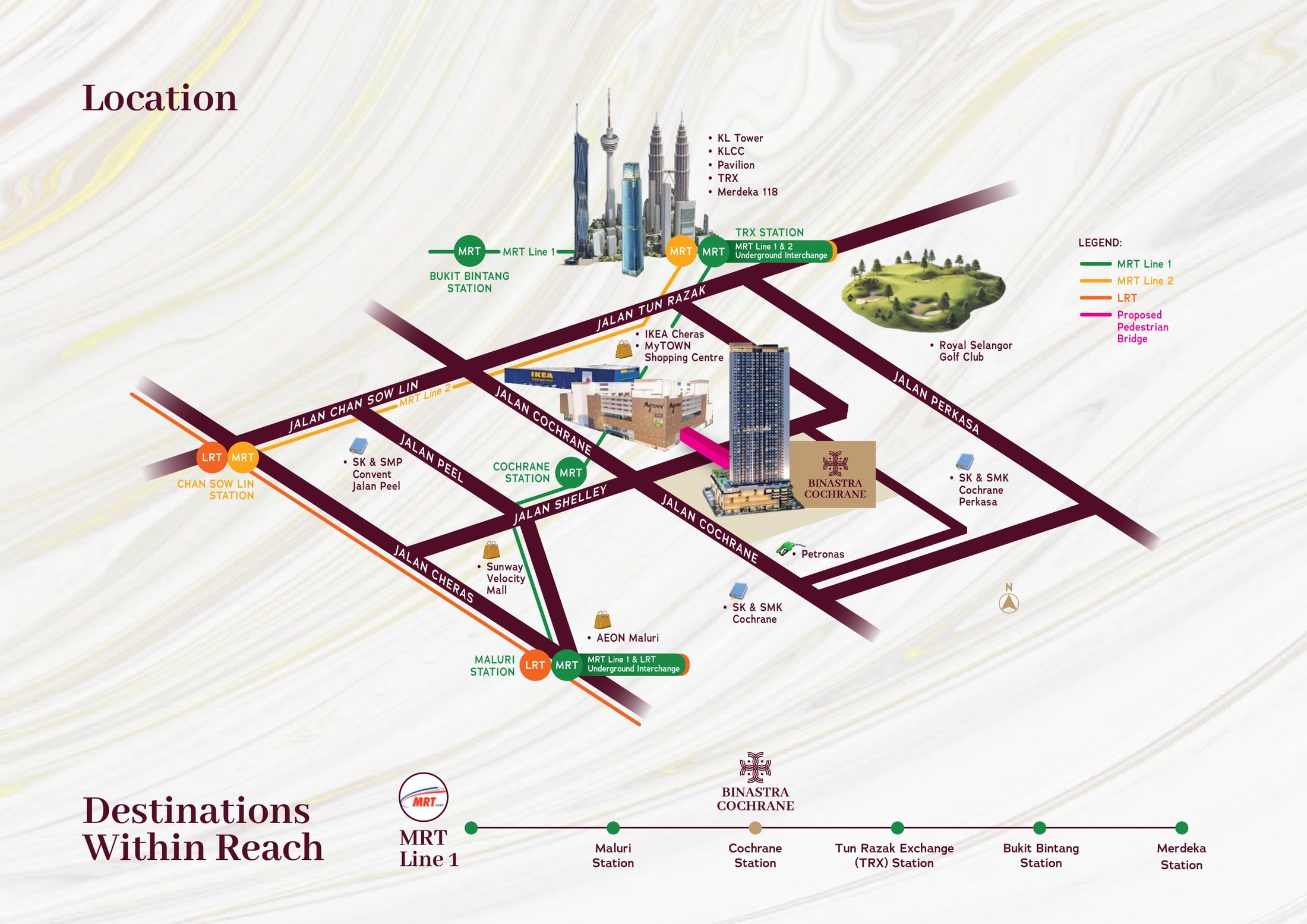 Binastra Cochrane location map showing MRT Cochrane, MyTown, IKEA Cheras, TRX and Sunway Velocity